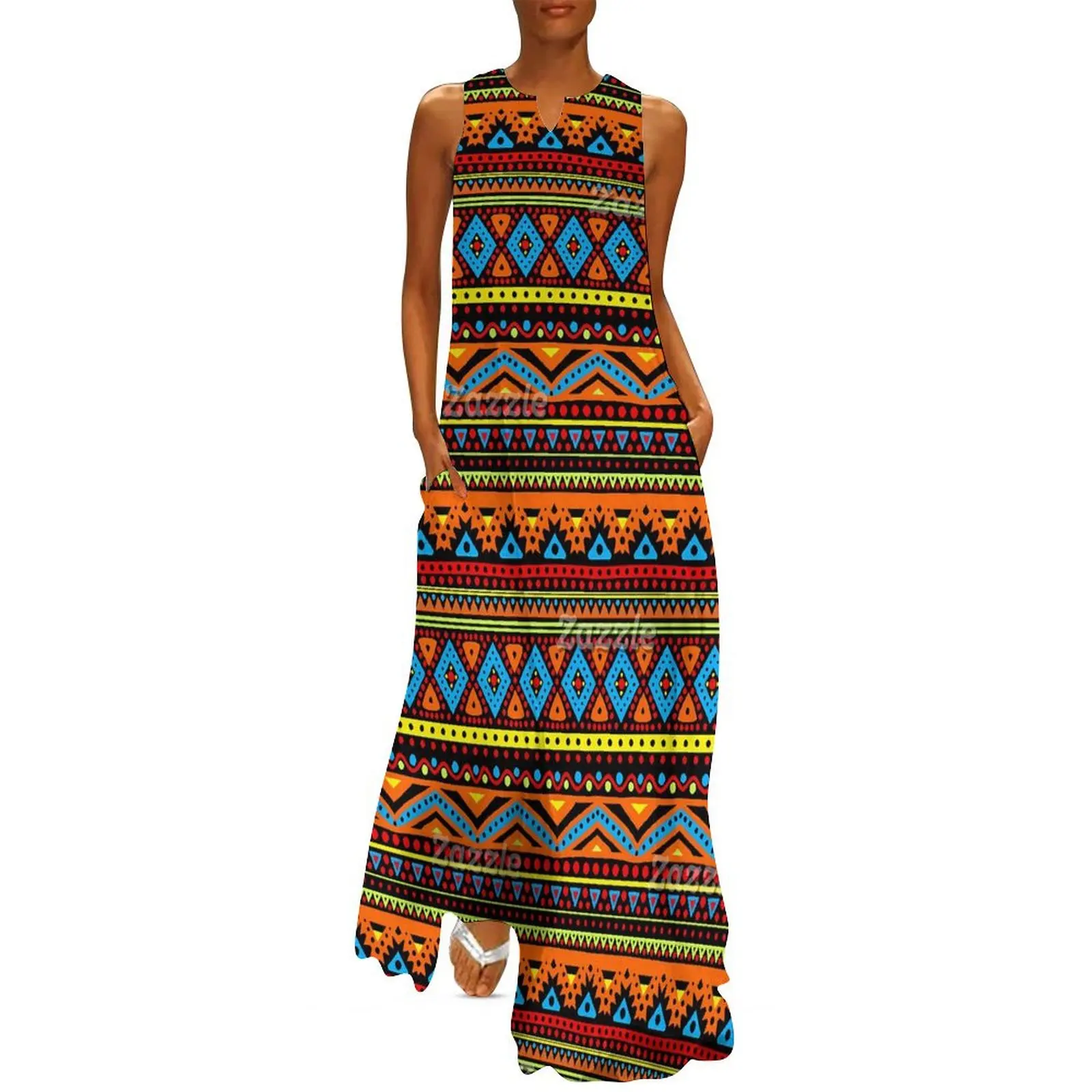 Ethnic Boho Fashion - Vintage Ethnic Long Dress Red Orange