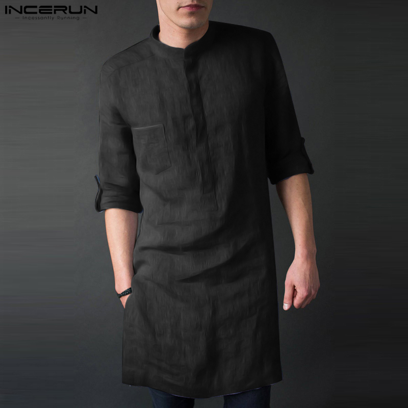 Kurta Men Cotton - INCERUN Men's Long Sleeve Midi Men