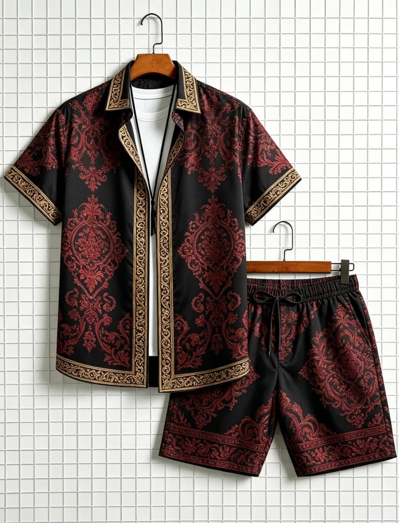 Ethnic Wear - Men's ethnic border printed short sleeved