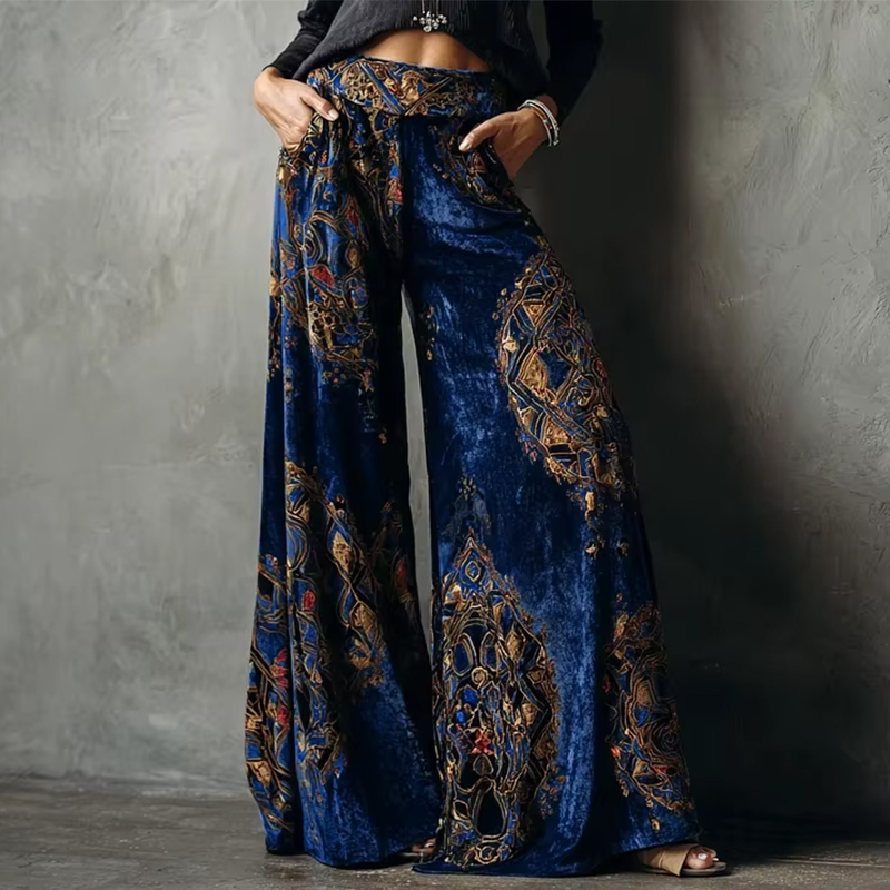 Winter Ethnic Fashion For Women - Women's Wide Leg Pants Retro Ethnic