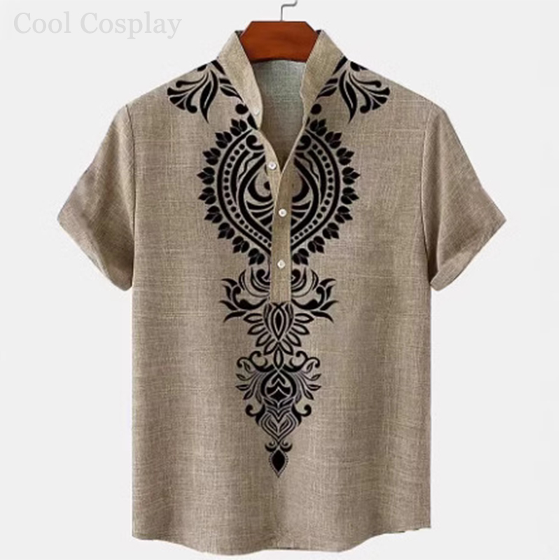 Male Retro Tops Henley Shirt M - Ethnic Fashion Men 评论和价格
