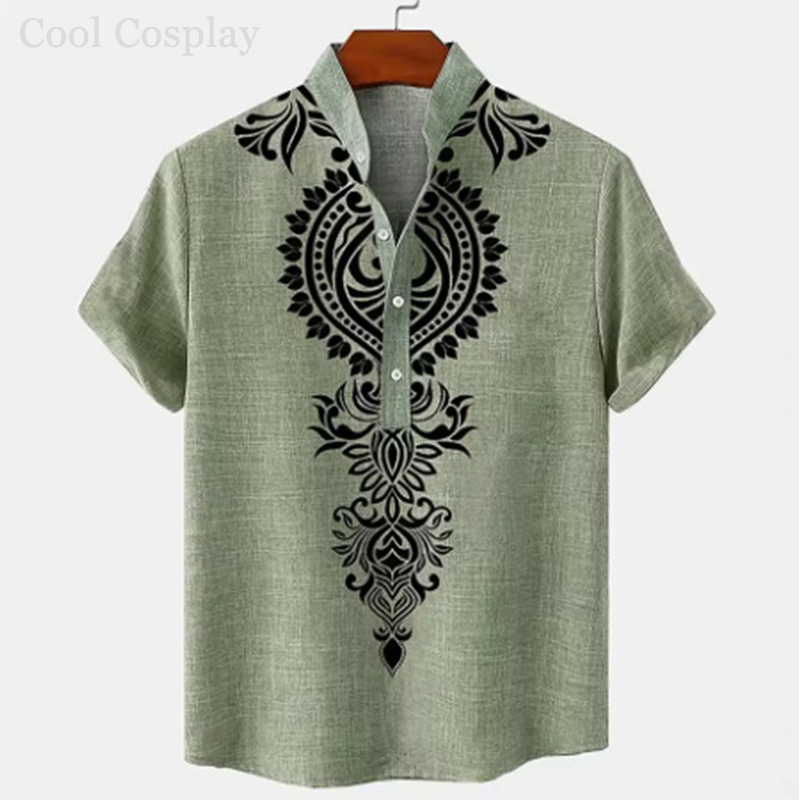 Male Retro Tops Henley Shirt M - Ethnic Fashion Men 评论和价格