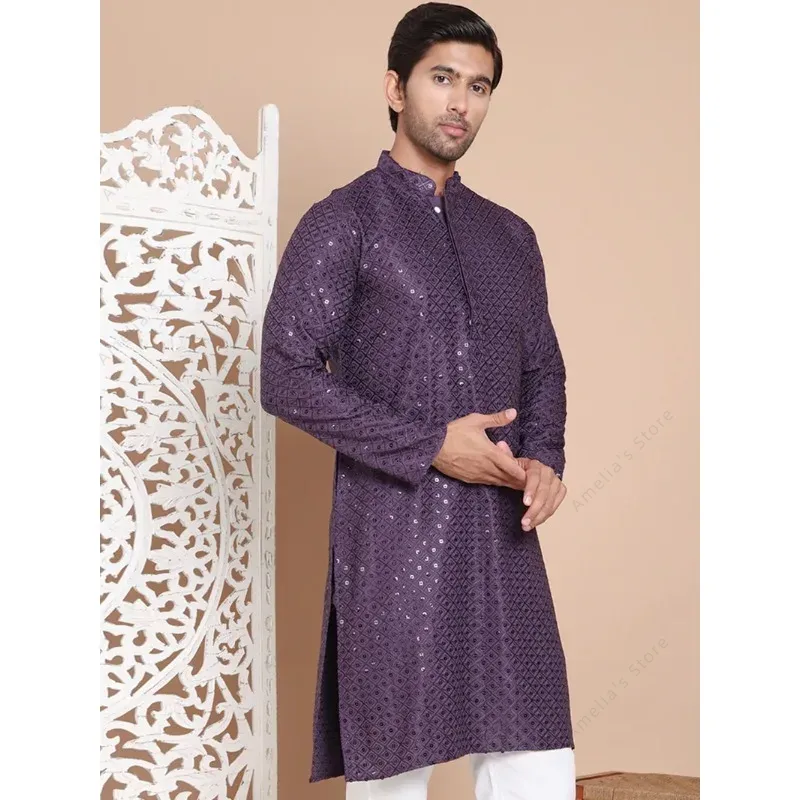 Indian Men's Kurta Tunic Cotto - Kurta Men Cotton 评论和价格
