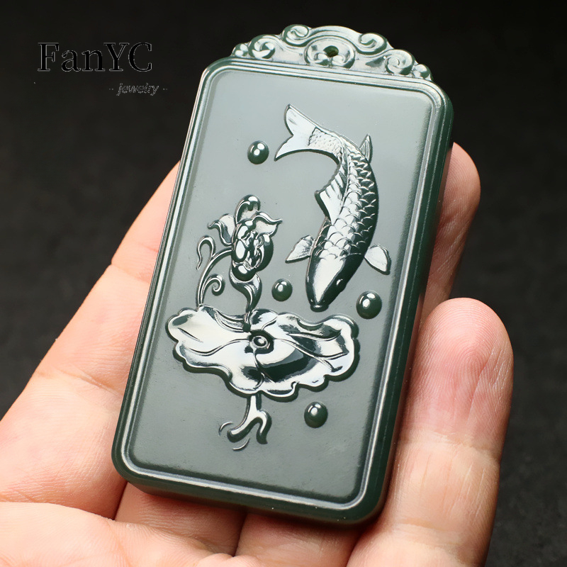 Natural Hetian Jade Qingyu Gua - Ethnic Fashion Men 评论和价格
