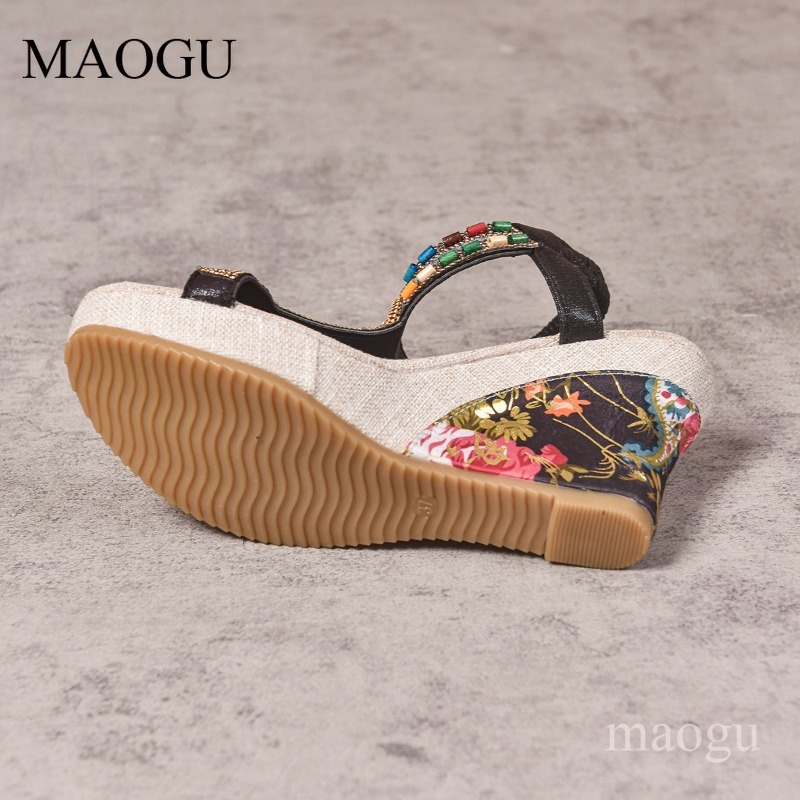Boho Beaded Floral Wedge Sanda - Ethnic Boho Fashion 评论和价格