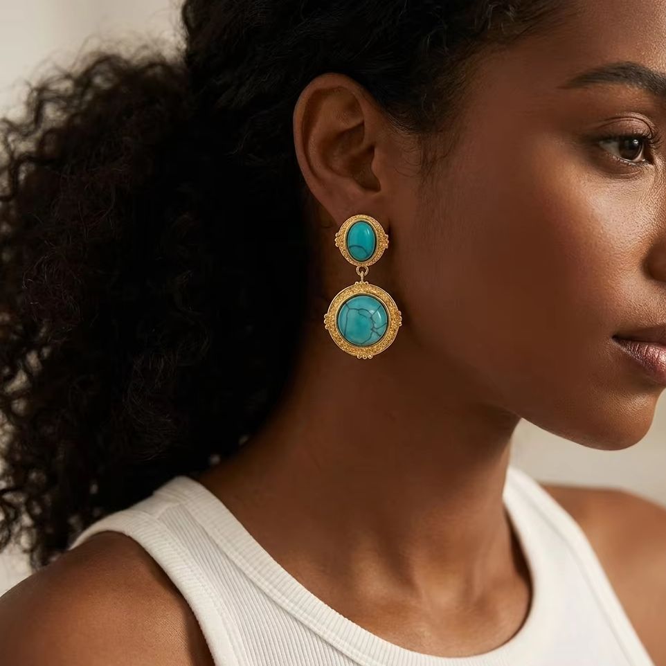 Vintage Turquoise Drop Earring - Ethnic Boho Fashion 评论和价格