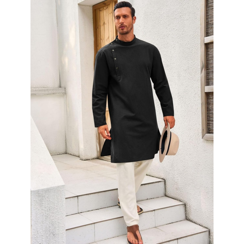 Mens Kaftan Thobe Robe Long Sl - Kurta Men Cotton 评论和价格