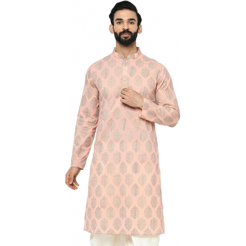 Mens Kurta - Printed Cotton Bl - Kurta Men Cotton 评论和价格