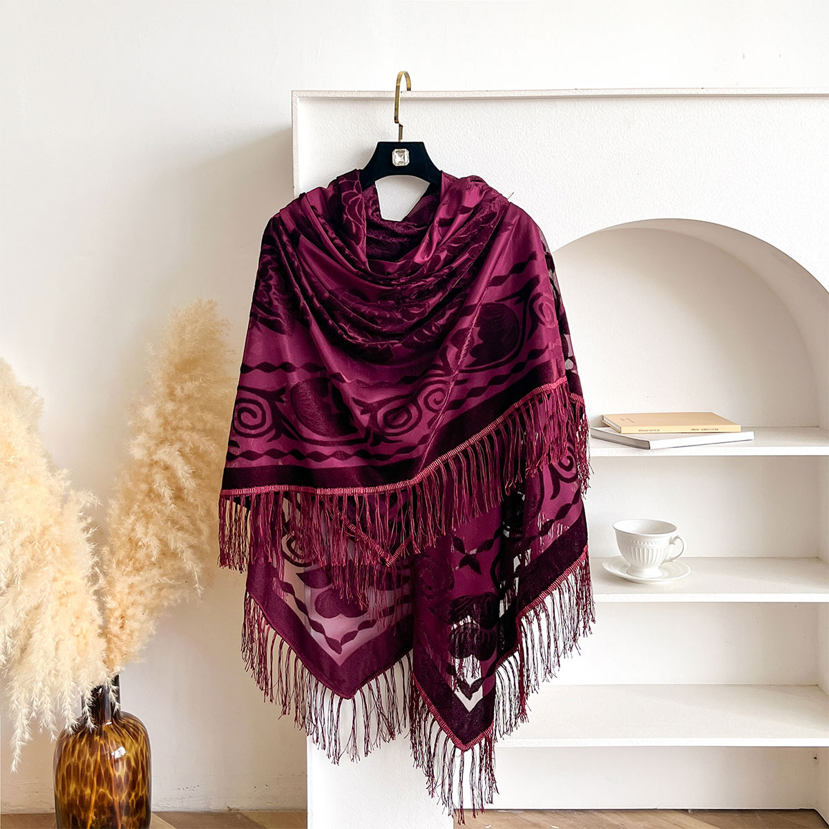 Retro Velvet Tassel Scarf Flor - Winter Ethnic Fashion For Women 评论和价格